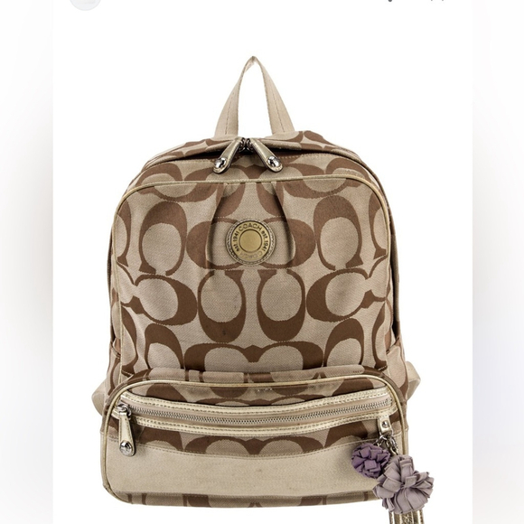 Coach Brown and Tan canvas with gold accents signature Backpack bag main image 9